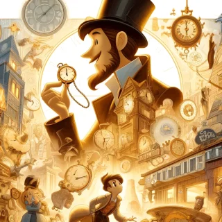 A captivating cover image for a book, capturing the essence of a story about time, featuring the characters Mr. Timeless and Mr.