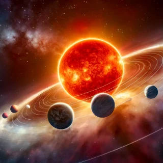 Dieses Bild zeigt eine künstlerische Darstellung unseres Sonnensystems mit einer sich ausdehnenden Sonne, die die Umlaufbahnen der nahen Planeten, einschließlich der Erde, beeinflusst.